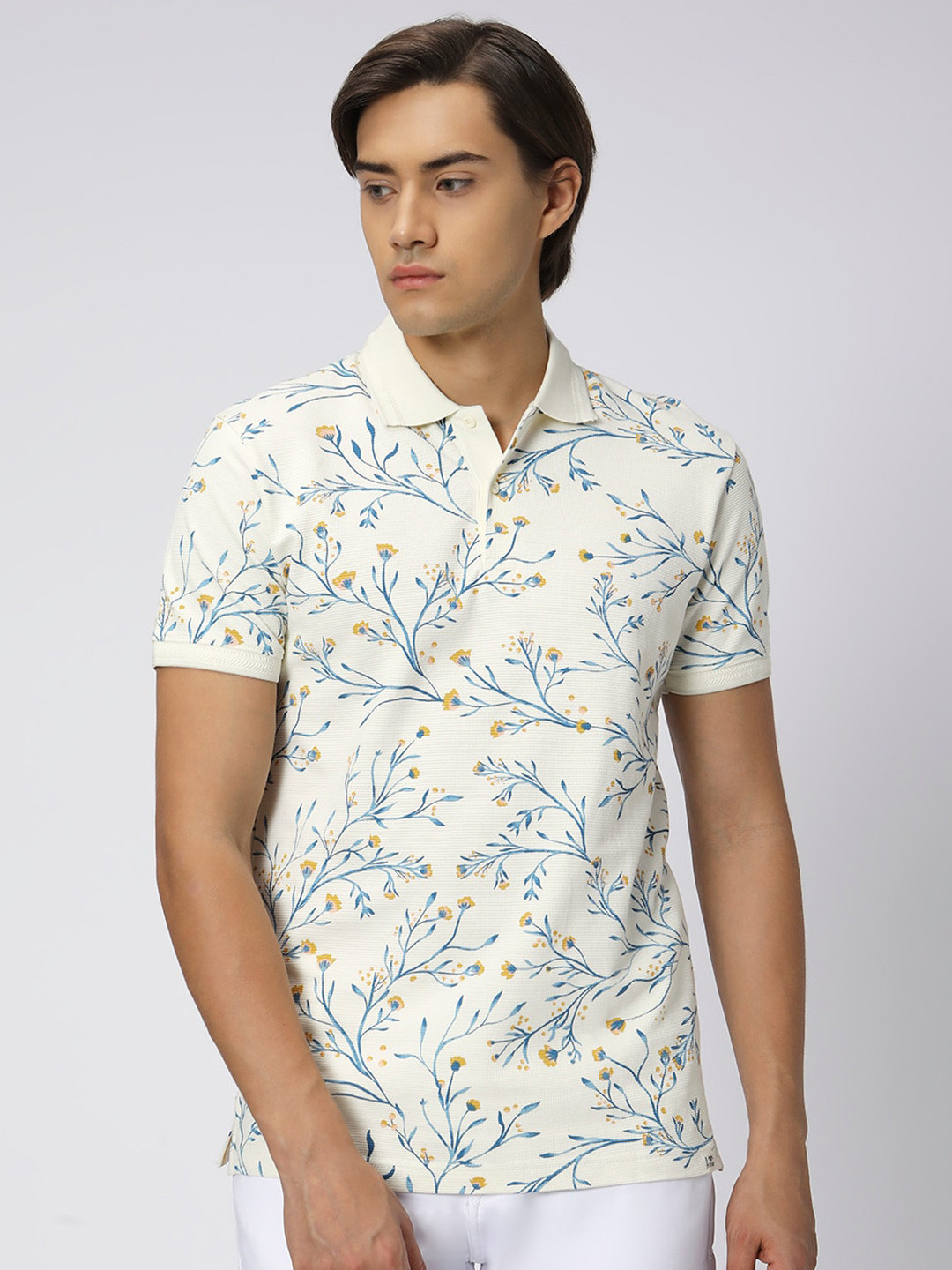 

Mufti Floral Printed Polo Collar Slim Fit T-shirt, White