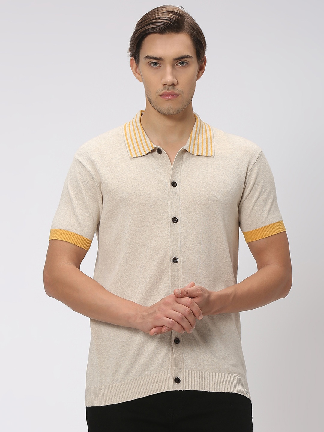 

Mufti Short Sleeves Slim Fit Pure Cotton Shirt, Beige