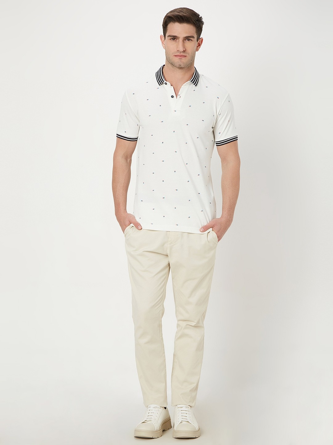 

Mufti Geomeric Printed Polo Collar Slim Fit T-shirt, White