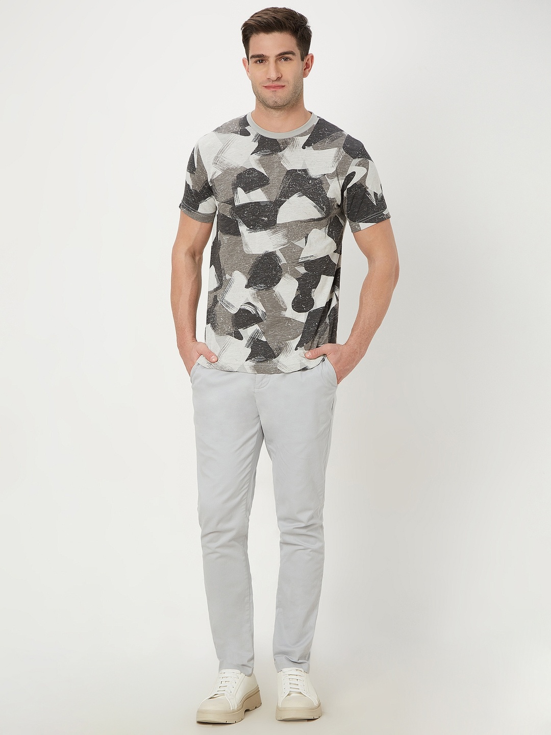 

Mufti Men Printed Slim Fit Pure Cotton T-shirt, Grey