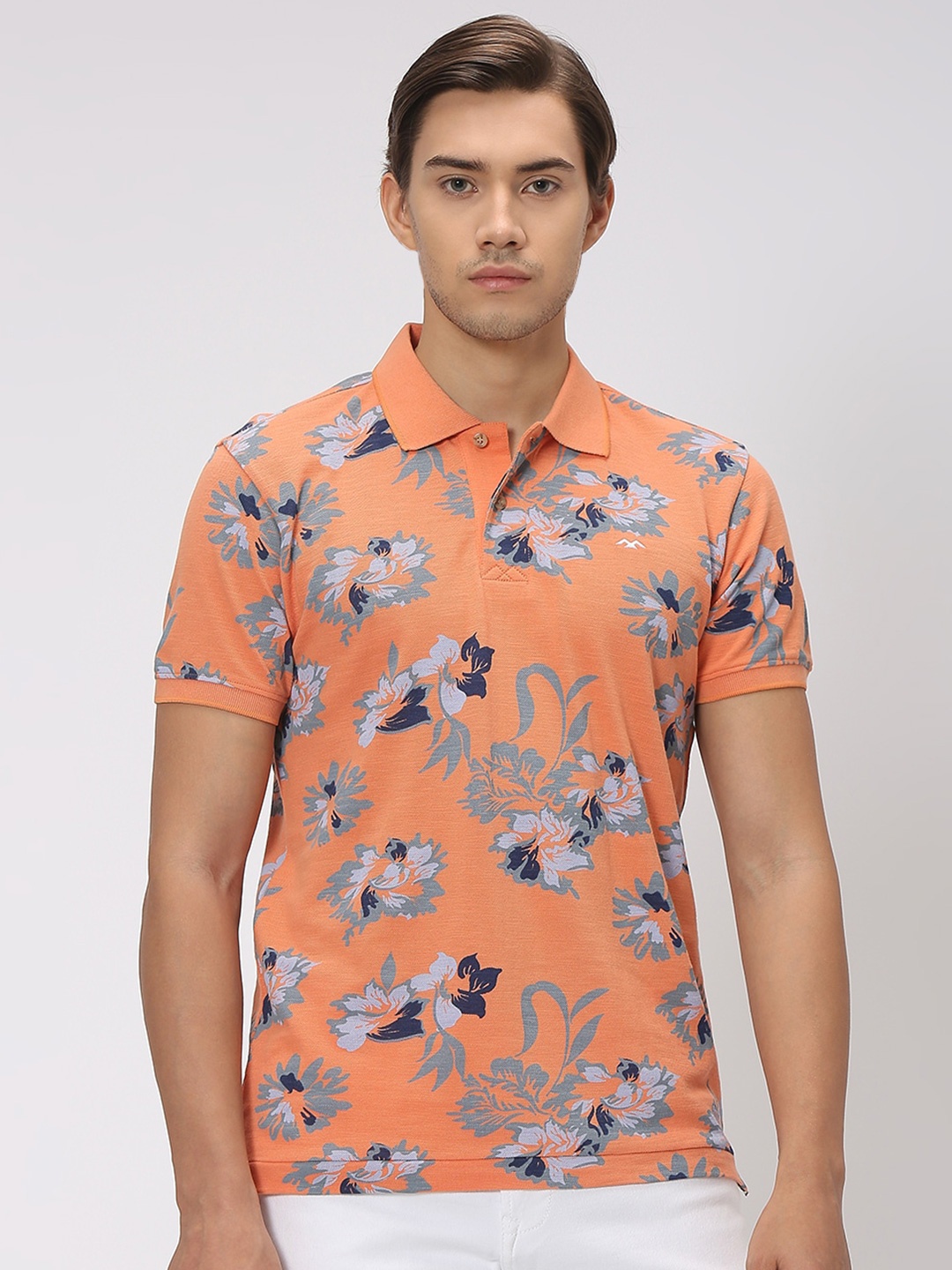 

Mufti Printed Polo Collar Slim Fit Pure Cotton T-shirt, Orange