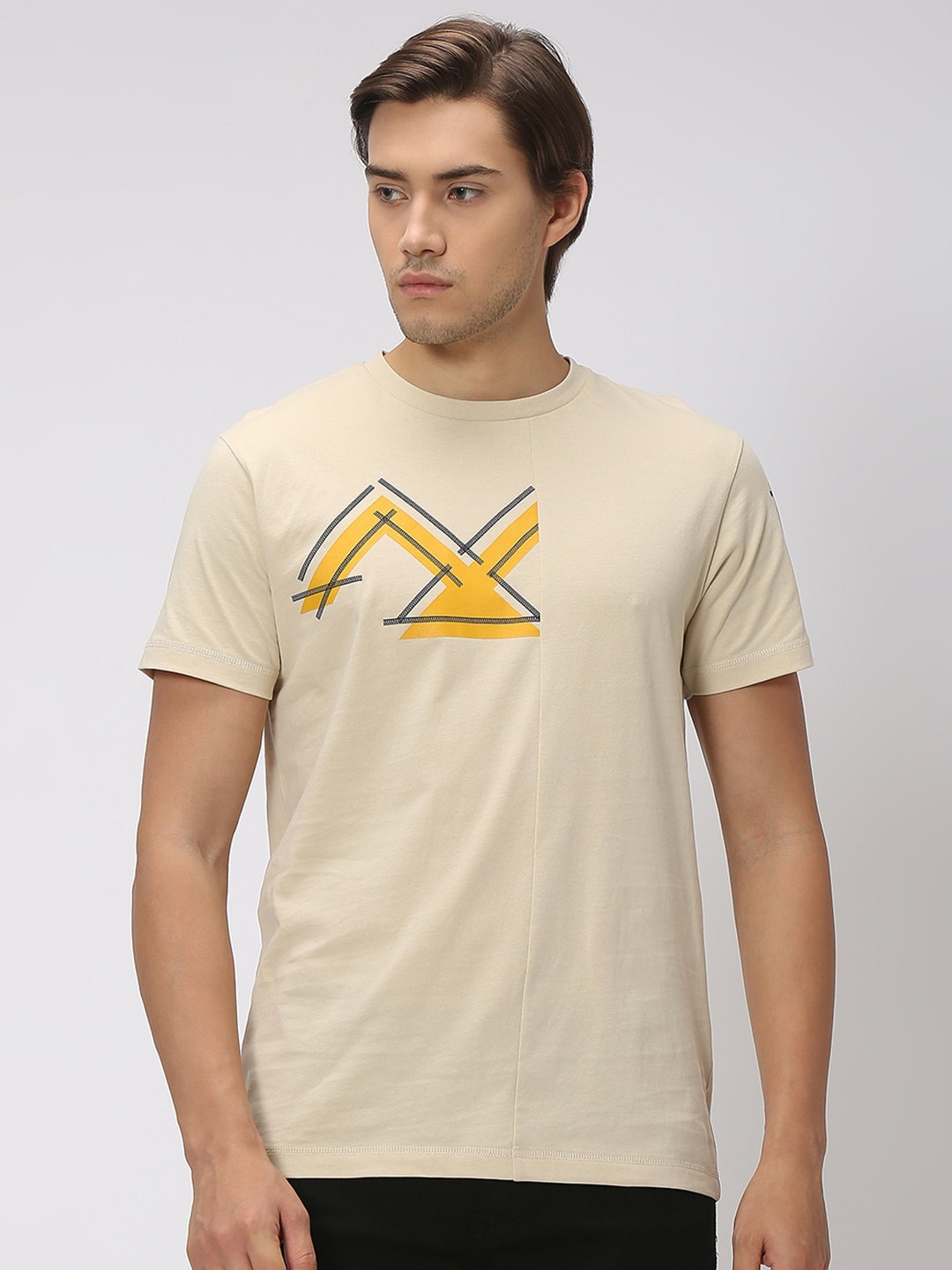 

Mufti Printed Pure Cotton Slim Fit T-shirt, Beige