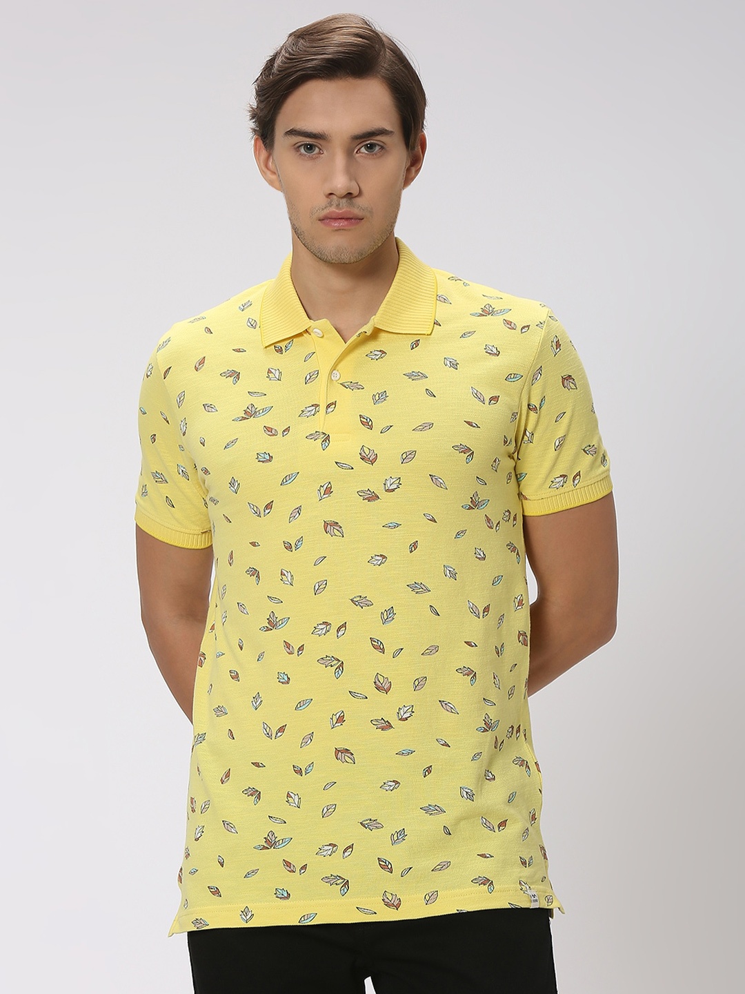 

Mufti Printed Polo Collar Slim Fit Pure Cotton T-shirt, Yellow