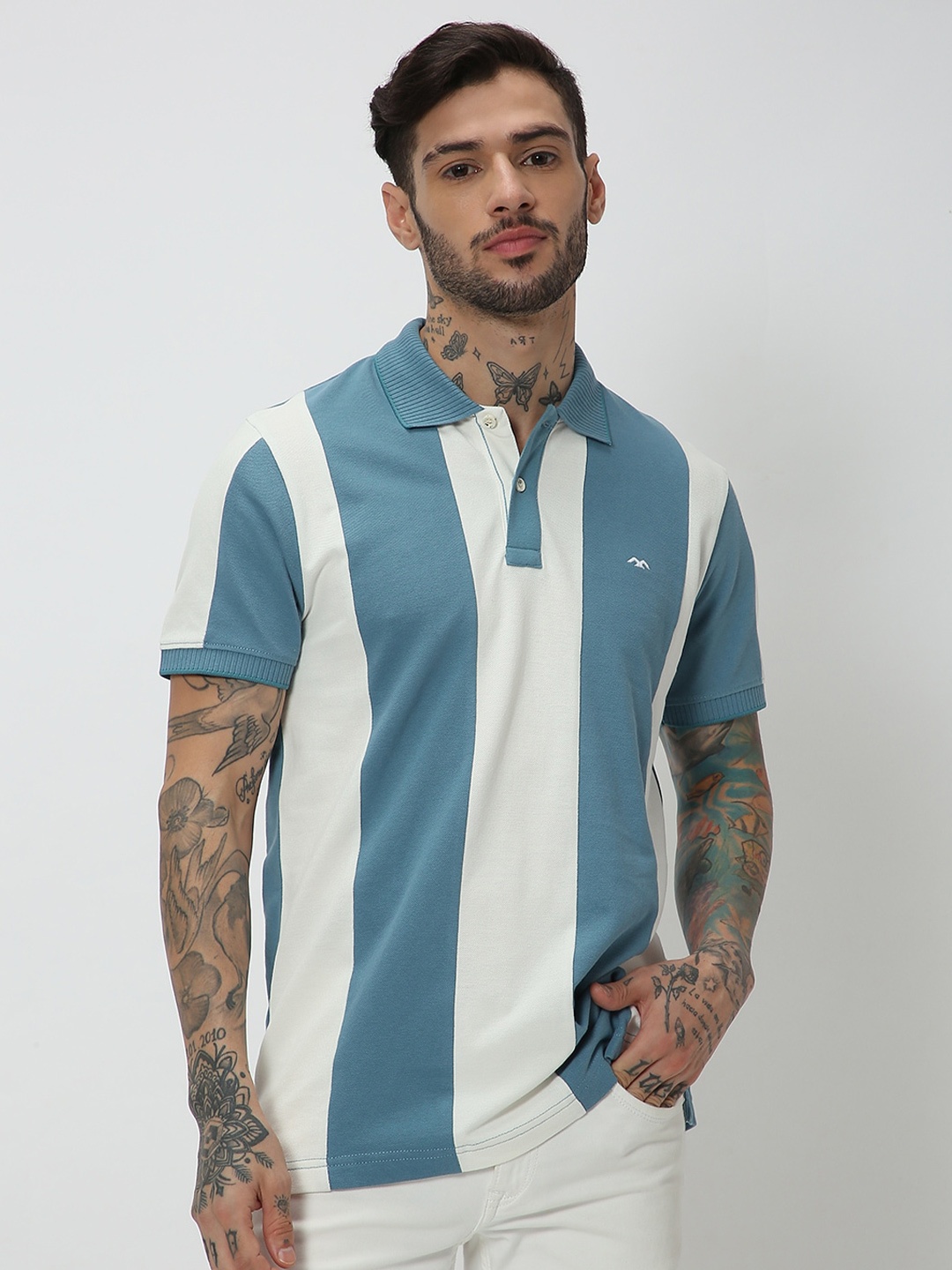 

Mufti Striped Polo Collar Slim Fit T-shirt, Blue