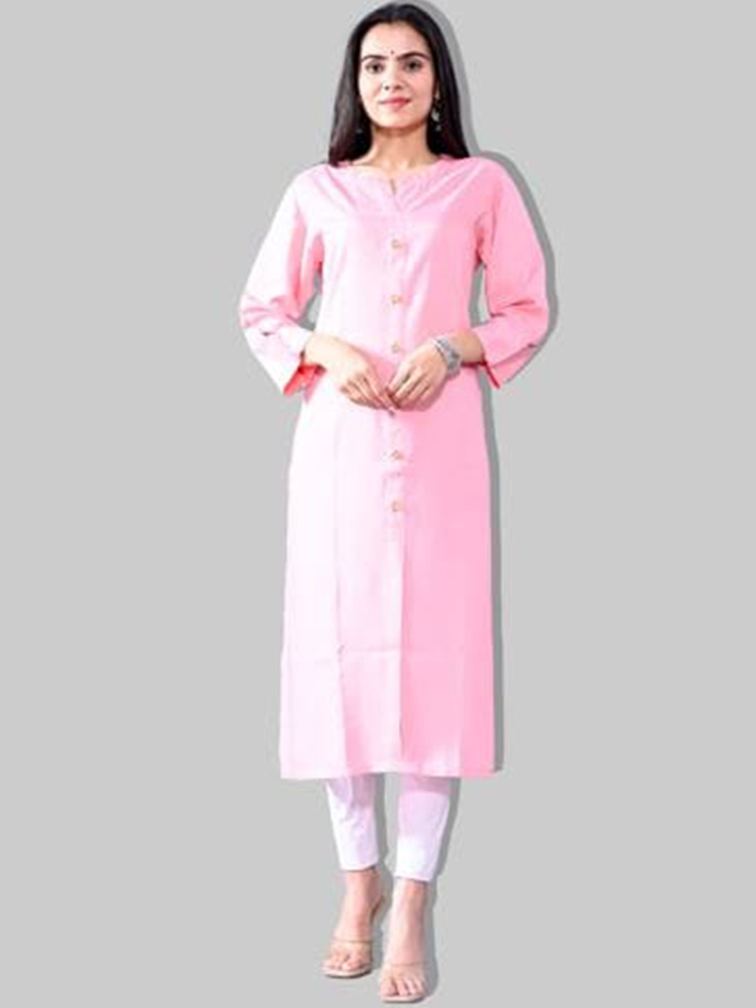 

METRO-FASHION Front Slit Straight Kurta, Pink