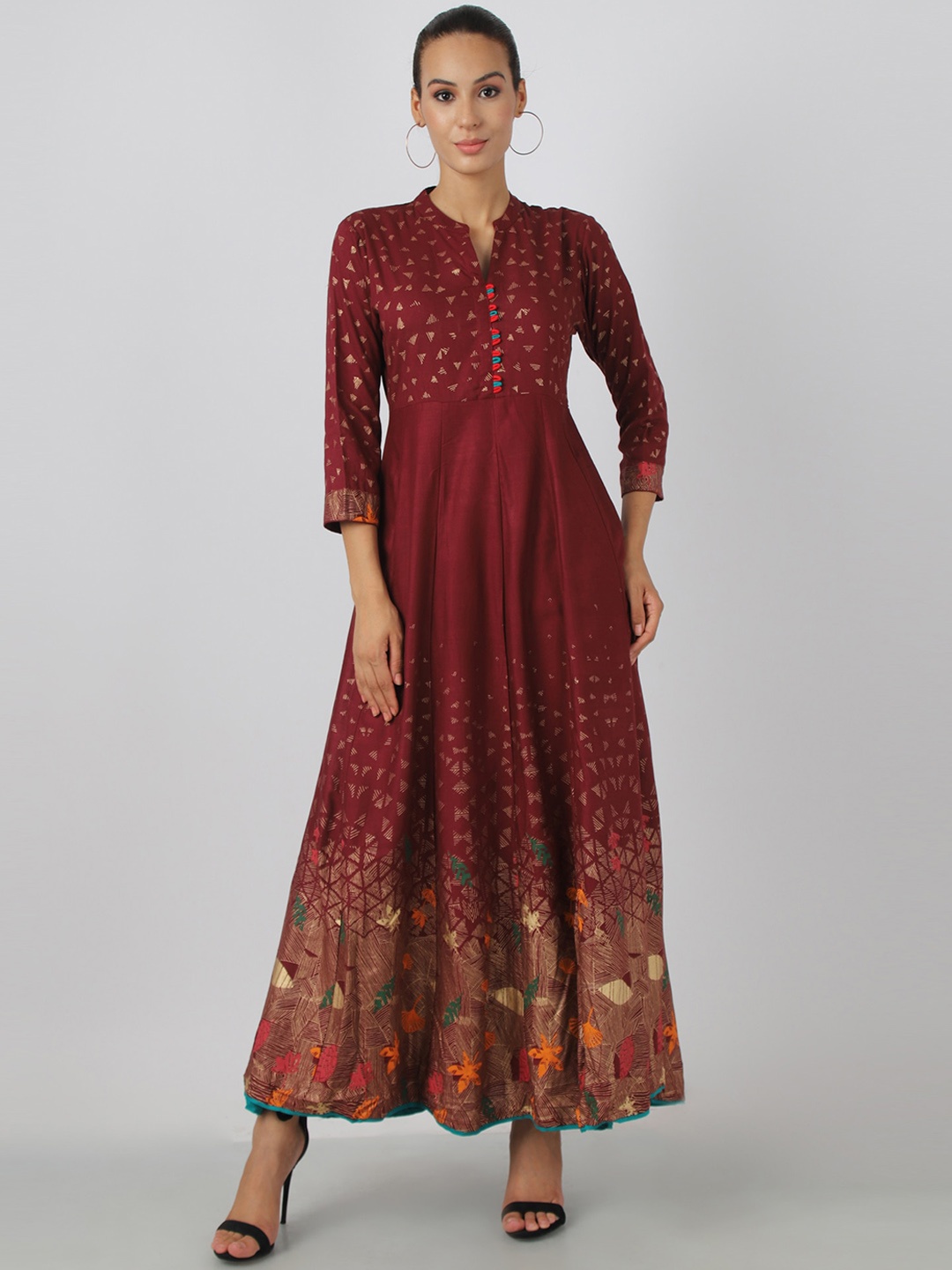 

METRO-FASHION Ethnic Motifs Printed Anarkali Kurta, Maroon