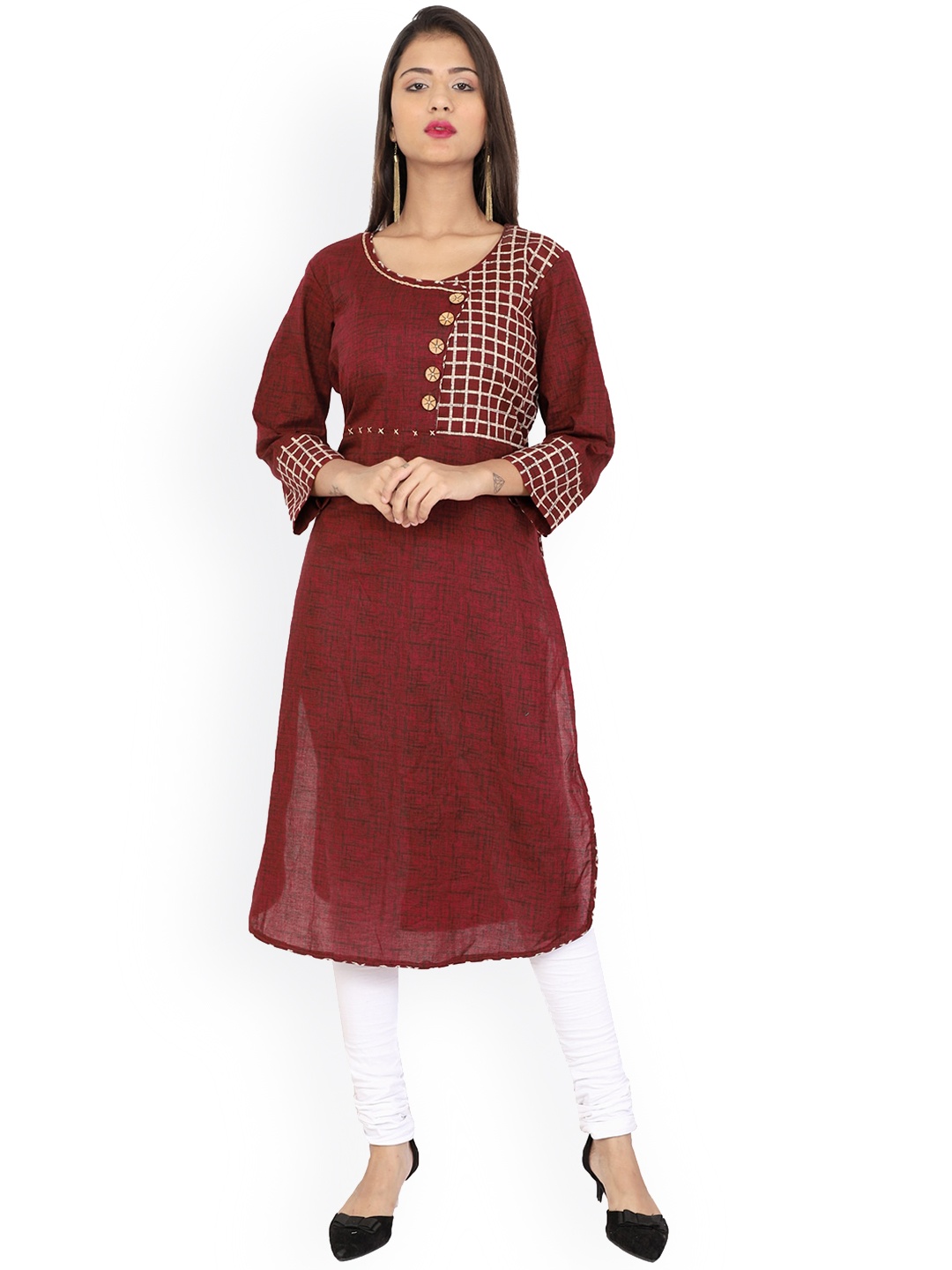 

METRO-FASHION Geometric Printed Cotton Kurta, Maroon
