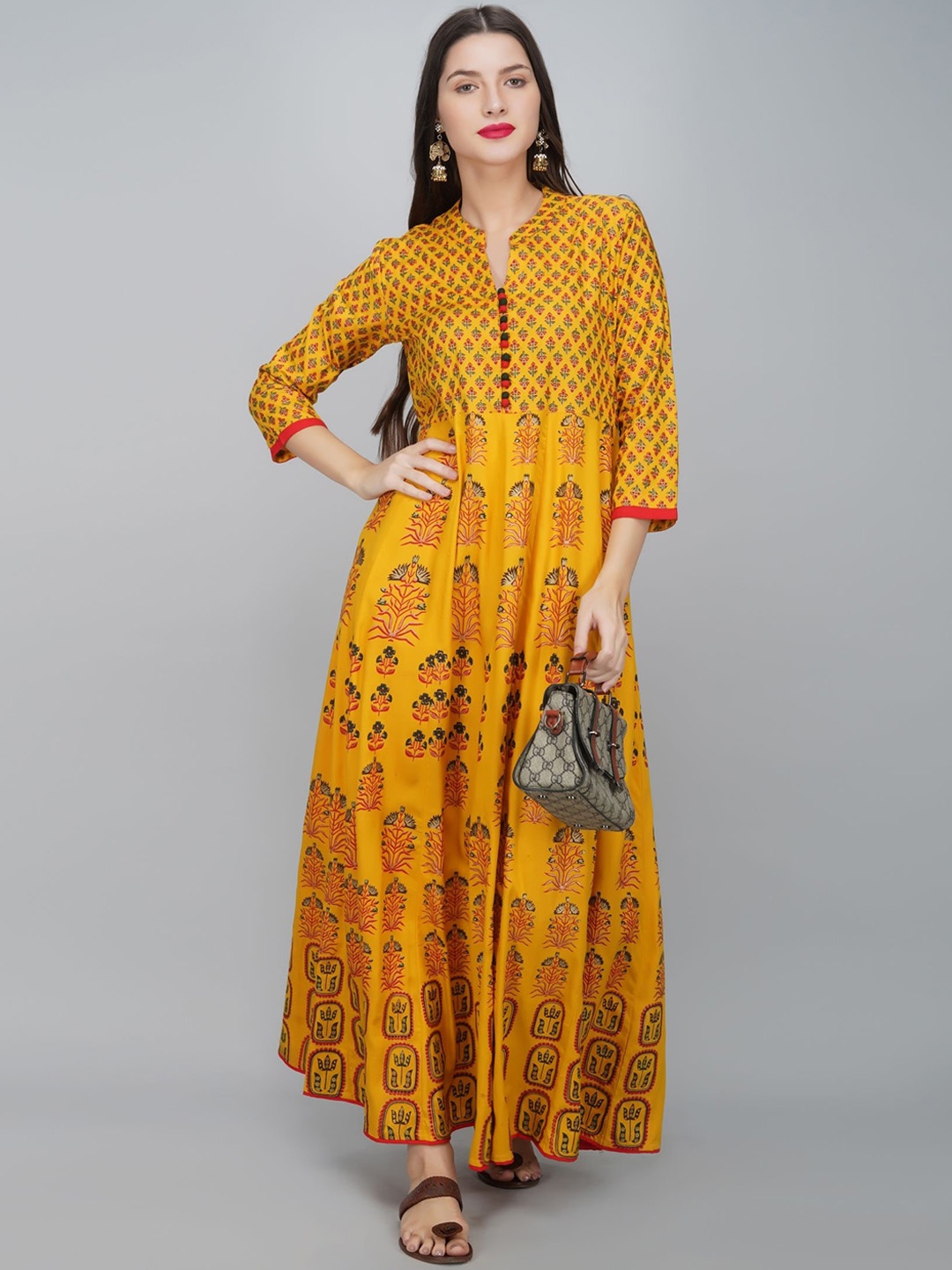 

METRO-FASHION Ethnic Motifs Printed Anarkali Kurta, Yellow