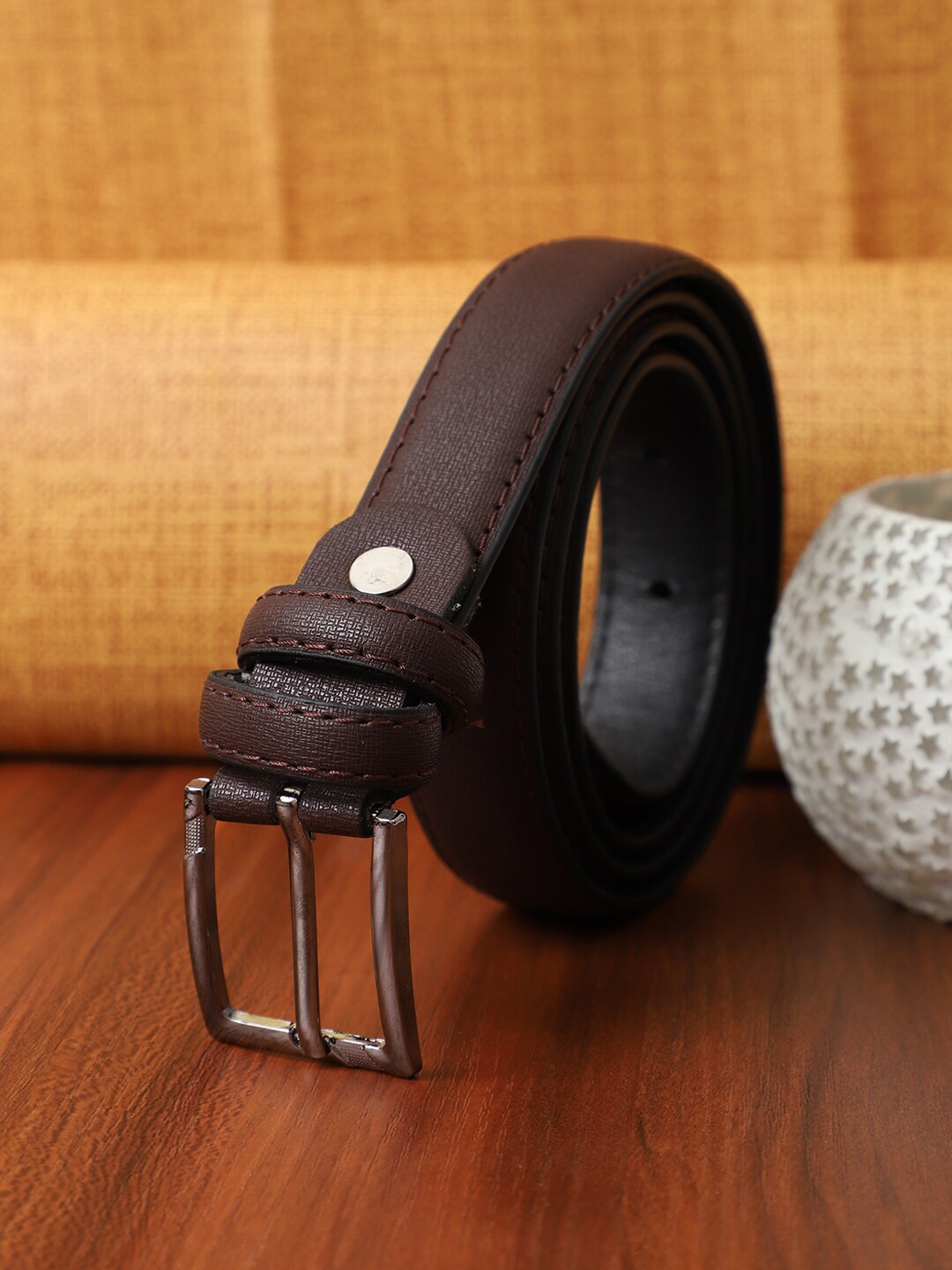 

The Mini NEEDLE Women Textured Slim Belt, Brown