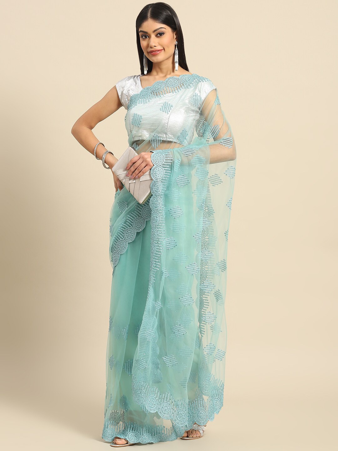 

Nimayaa Embroidered Net Saree, Blue