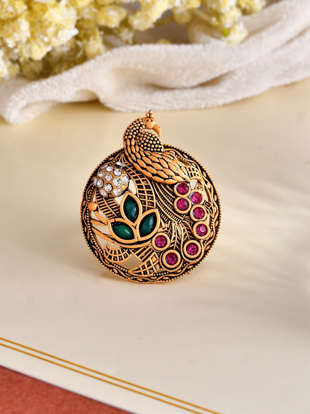 

Silvermerc Designs Gold-Plated Stones-Studded Finger Ring