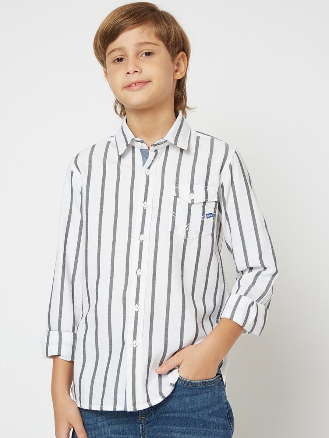 

GAS Boys Vertical Striped Cotton Shirt, White