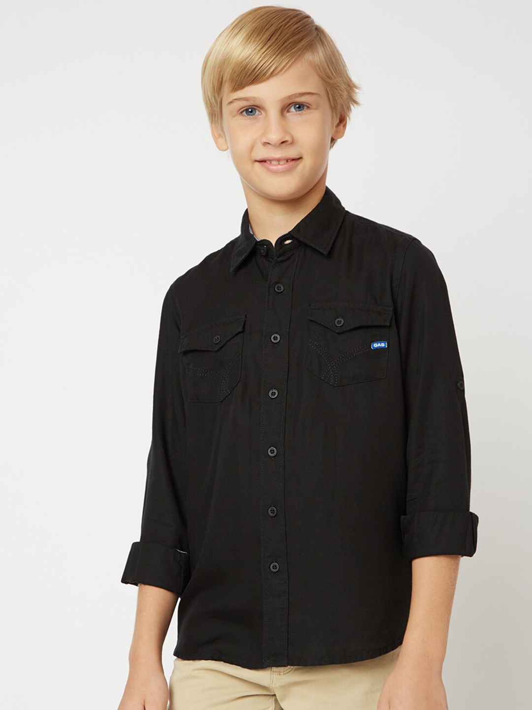 

GAS Boys Spread Collar Shirt, Black
