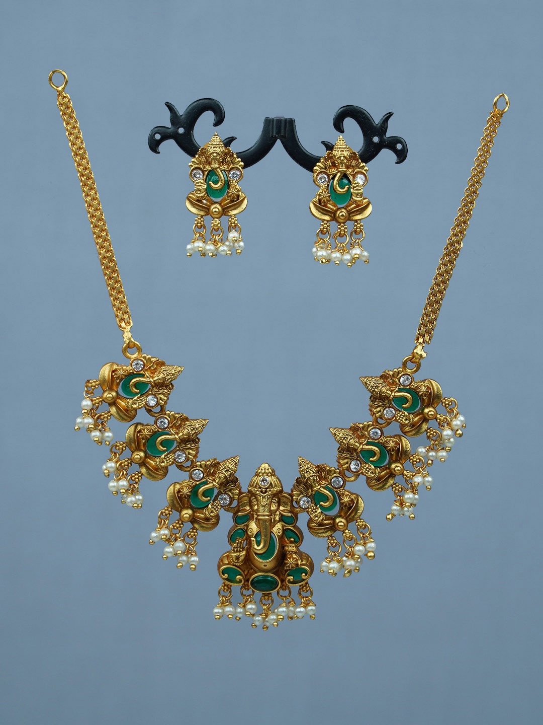 

Diksha collection Gold-Plated Stones-Studded Beads-Beaded Necklace & Earrings