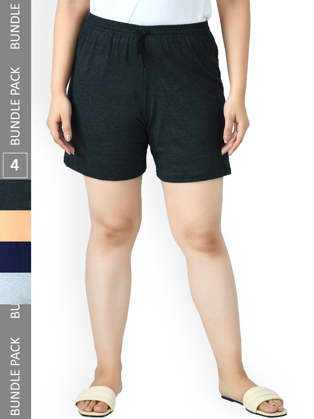 

IndiWeaves Women Pack Of 4 Pure Cotton Shorts, Black