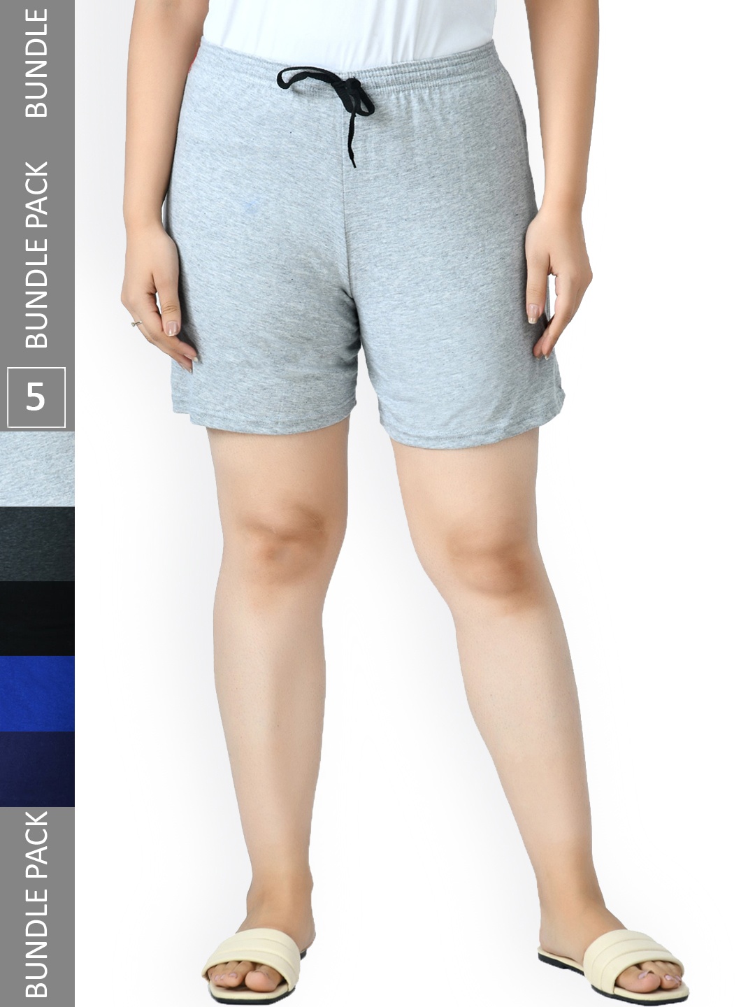 

IndiWeaves Women Pack Of 5 Pure Cotton Shorts, Black
