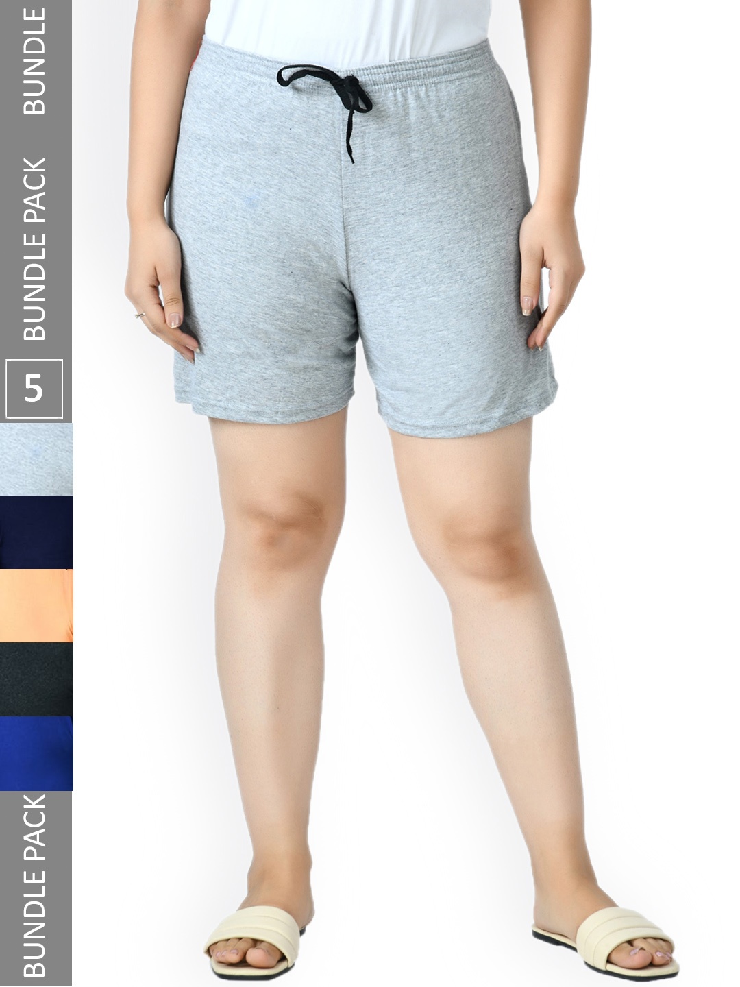 

IndiWeaves Women Pack Of 5 Pure Cotton Shorts, Grey