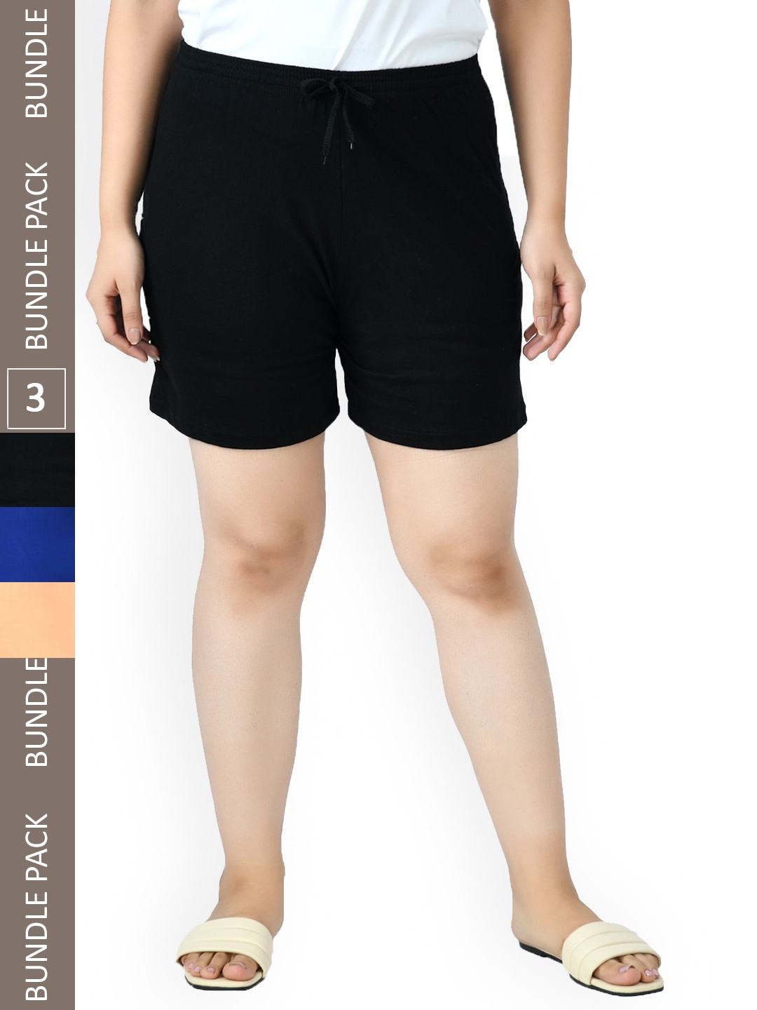 

IndiWeaves Women Pack Of 3 High-Rise Pure Cotton Shorts, Black