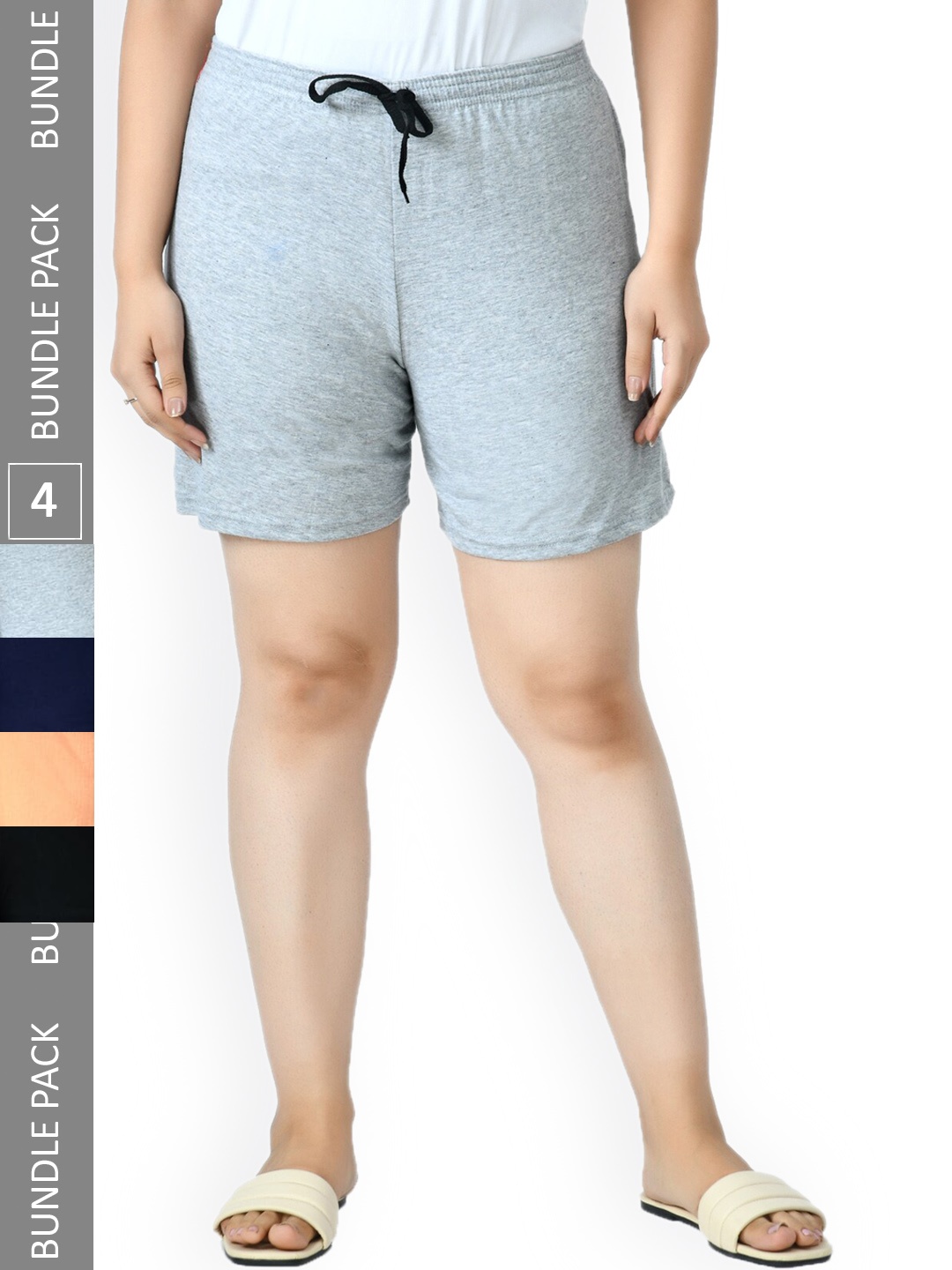 

IndiWeaves Women Pack Of 4 Printed High-Rise Pure Cotton Shorts, Grey