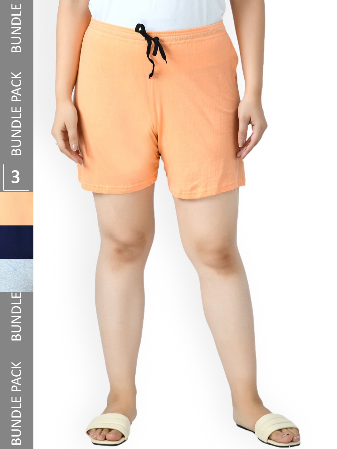 

IndiWeaves Women Pack Of 3 High-Rise Pure Cotton Shorts, Cream