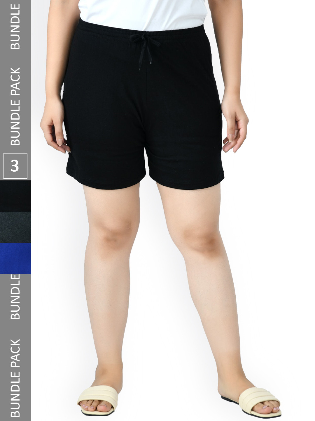 

IndiWeaves Women Pack Of 3 Pure Cotton Shorts, Black