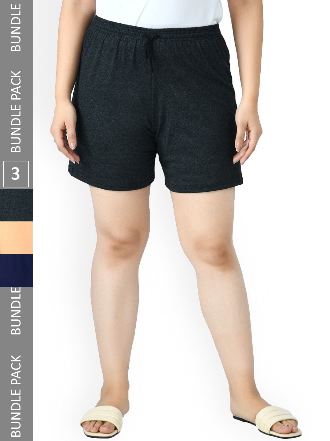 

IndiWeaves Women Pack Of 3 Pure Cotton Shorts, Charcoal