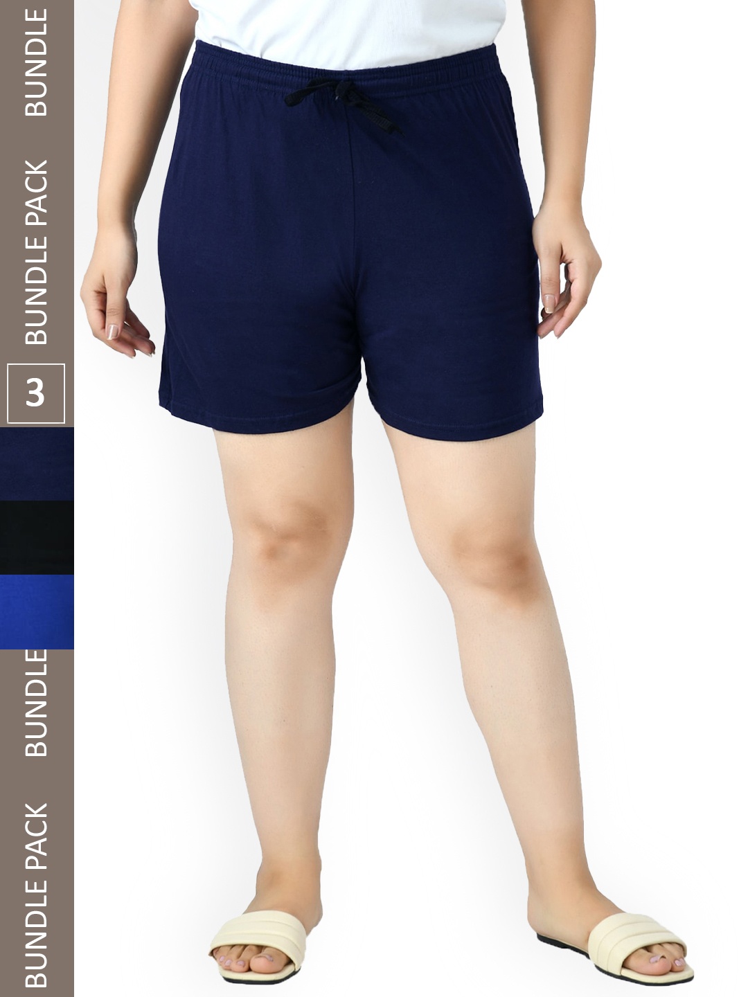 

IndiWeaves Women Pack Of 3 Pure Cotton Shorts, Navy blue