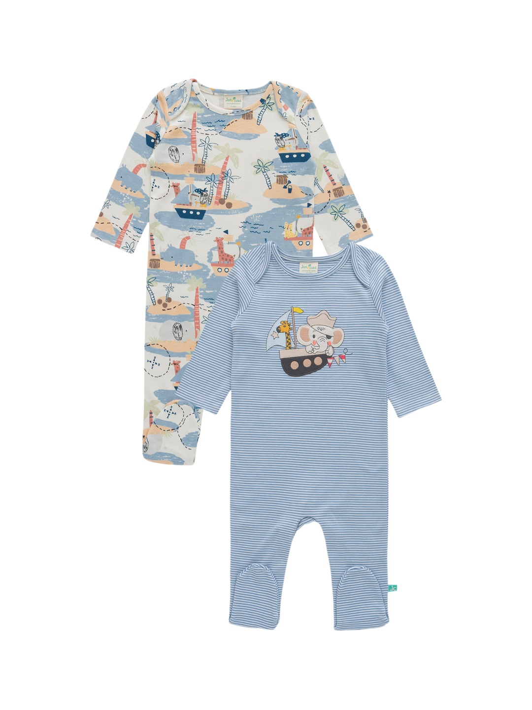 

JusCubs Infant Kids Pack Of 2 Printed Cotton Sleepsuits, Blue