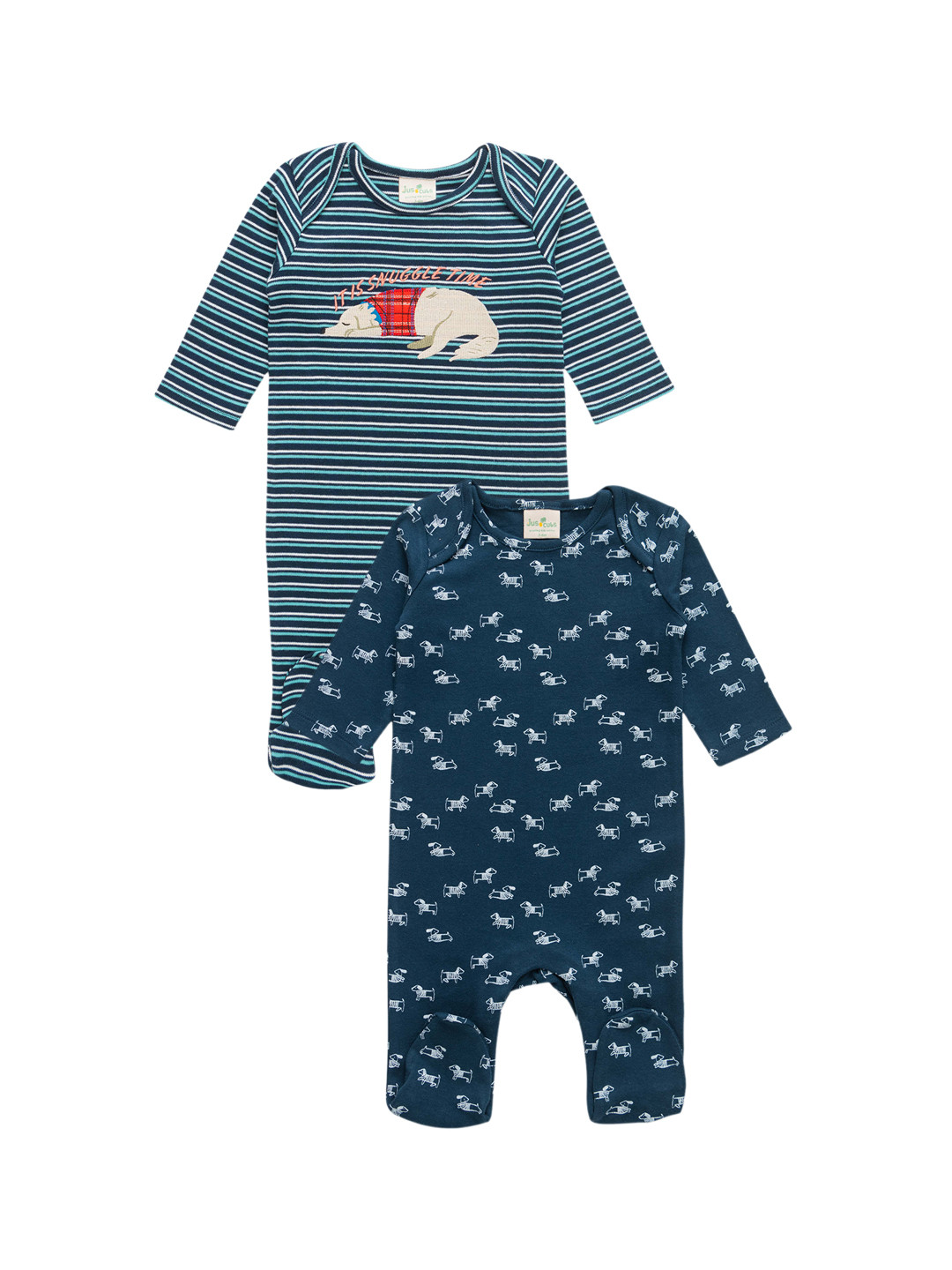 

JusCubs Infant Boys Pack Of 2 Printed Cotton Sleepsuits, Navy blue