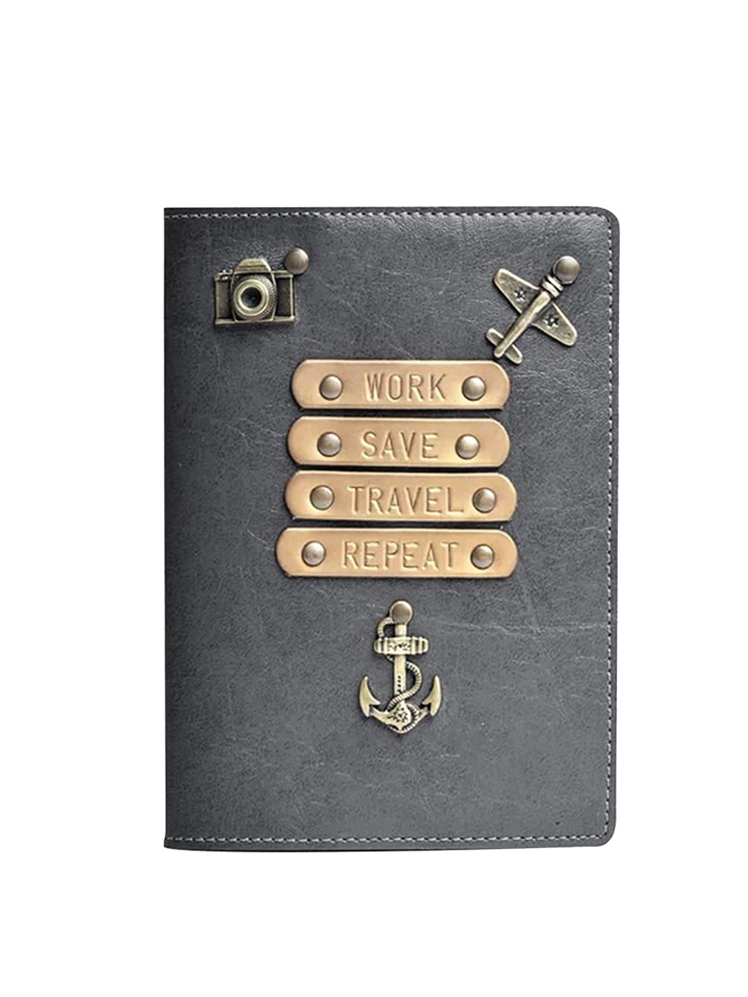 

THE MESSY CORNER Embellished Leather Passport Cover, Grey