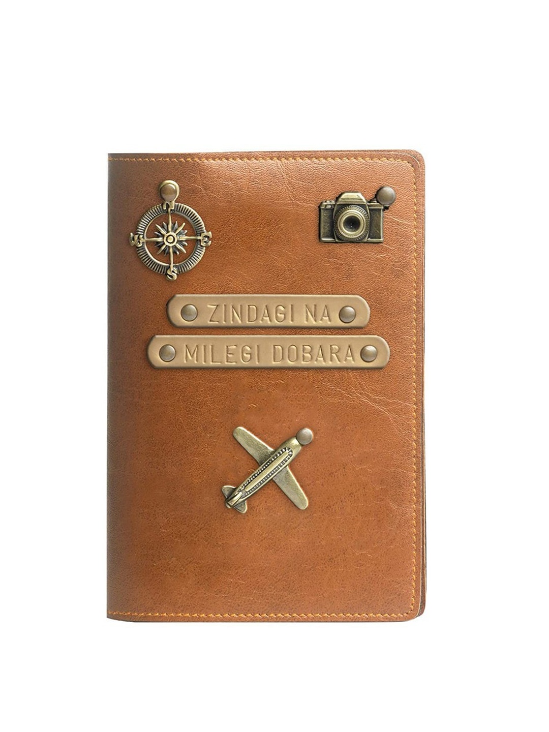 

THE MESSY CORNER Printed Vegan Leather Passport Cover, Tan