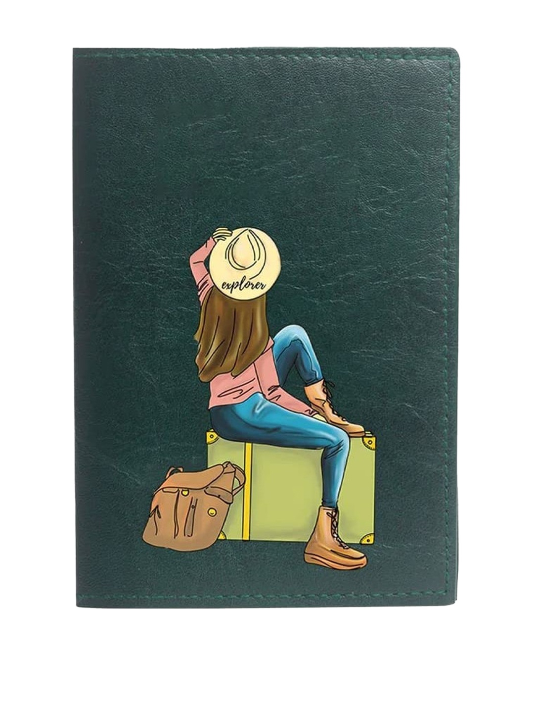 

THE MESSY CORNER Printed Vegan Leather Passport Cover, Green