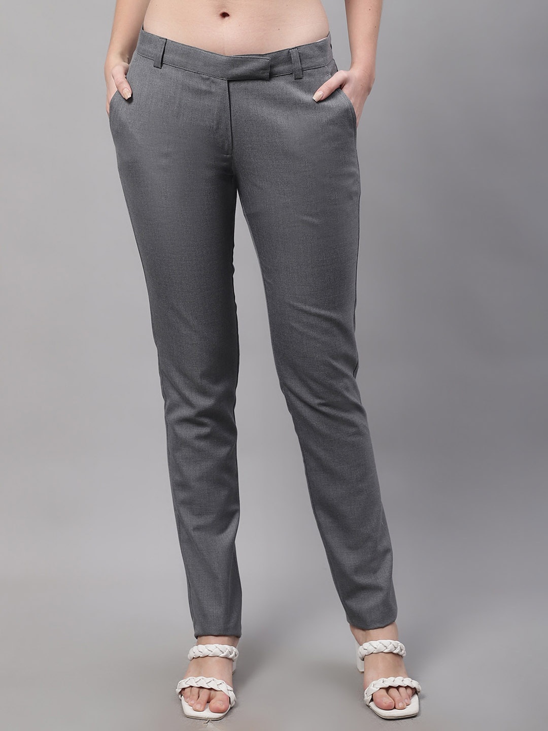 

Cantabil Women Mid-Rise Formal Trousers, Grey