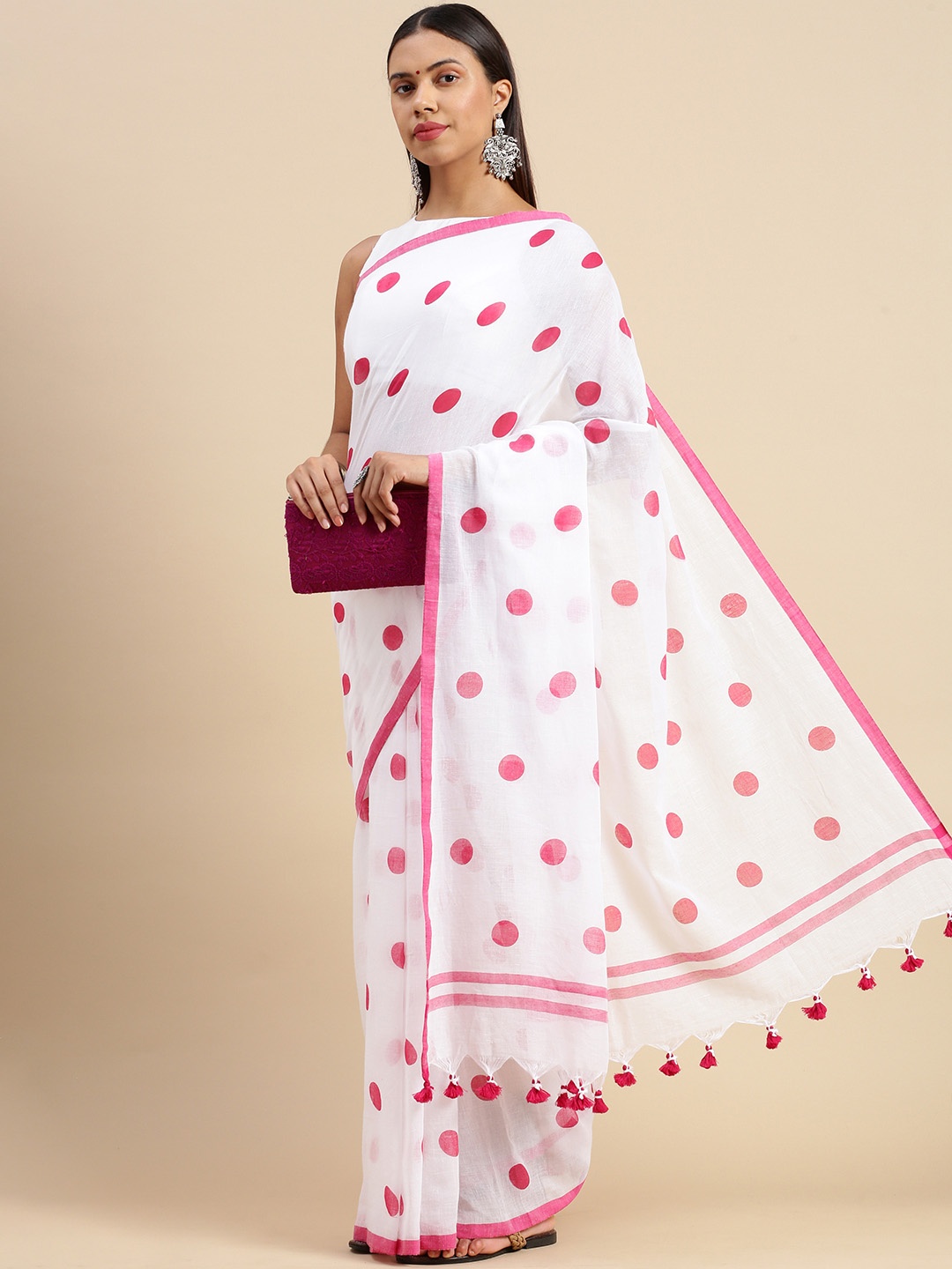 

DESH BIDESH Geometric Printed Pure Cotton Taant Saree, Pink