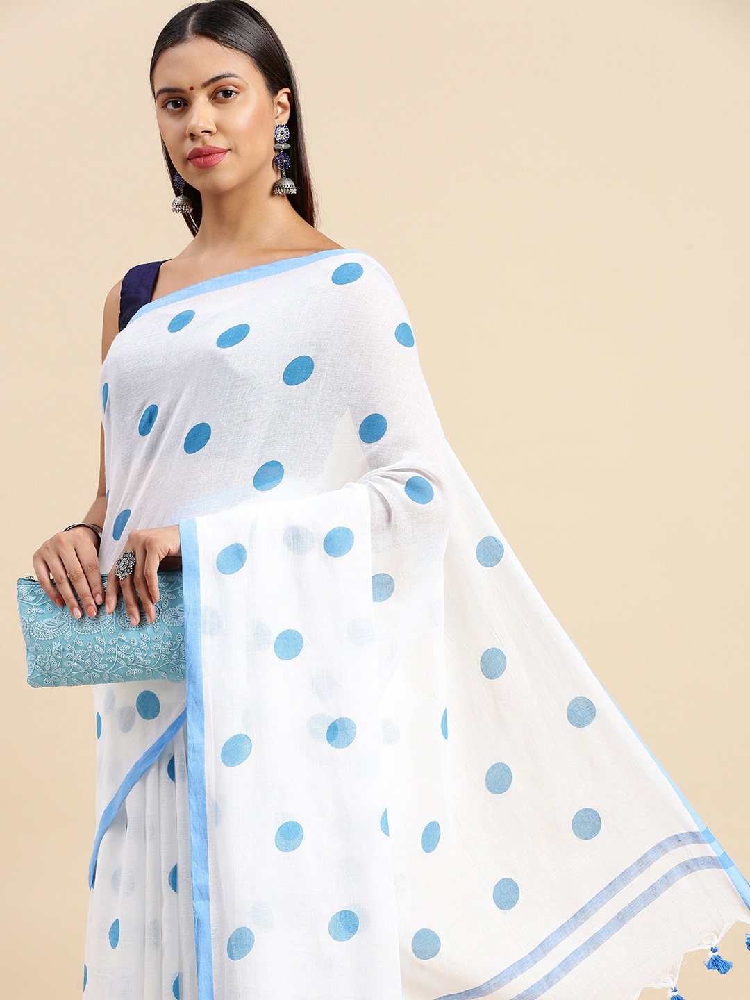 

DESH BIDESH Geometric Printed Pure Cotton Taant Saree, Blue