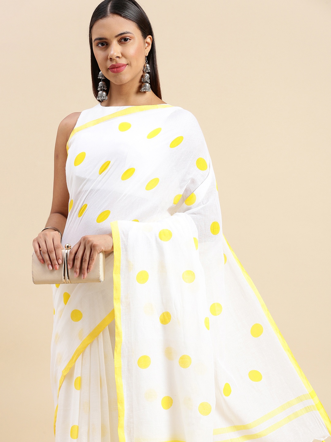 

DESH BIDESH Geometric Printed Pure Cotton Taant Saree, Yellow