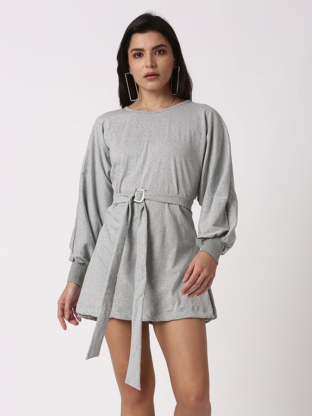 

KAMPHIRE A-Line Mini Dress With Belt, Grey