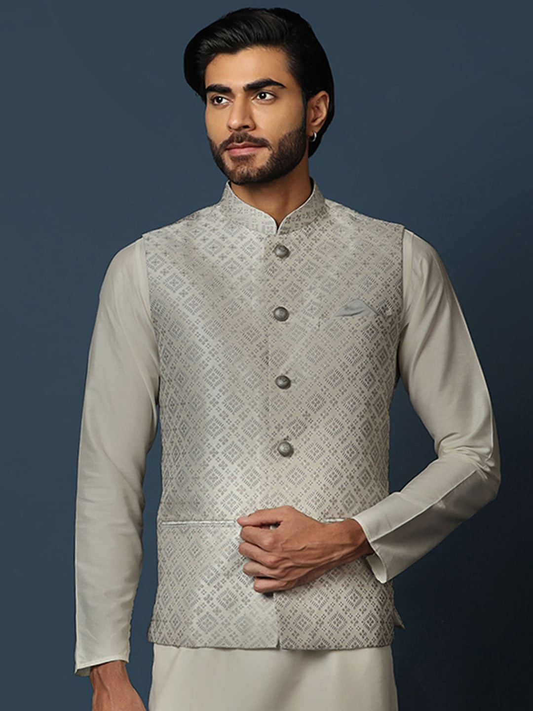 

KISAH Woven Design Nehru Jackets, Grey