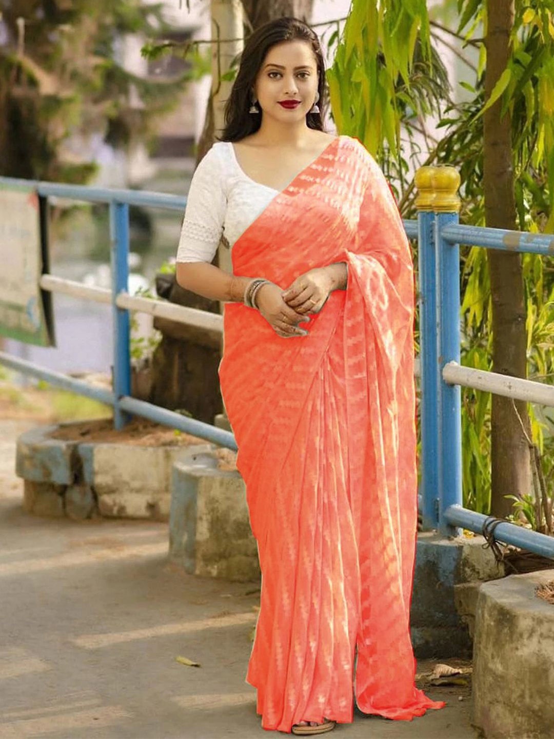 

Satrani Abstract Woven Design Saree, Peach