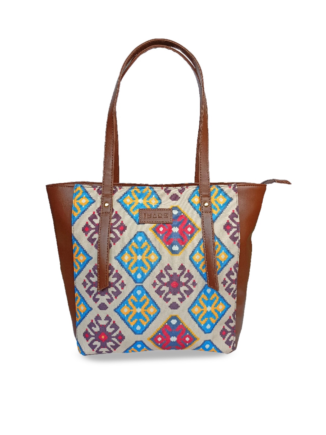 

IMARS Ethnic Motifs Printed Structured Tote Bag, Brown