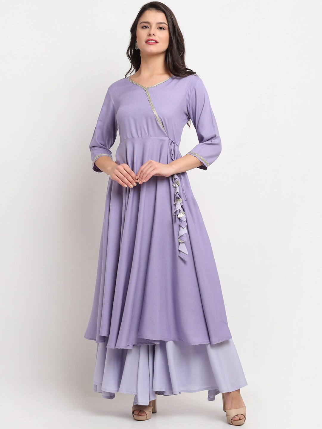 

The Mini NEEDLE Angrakha Gotta Patti Kurta With Sharara, Lavender