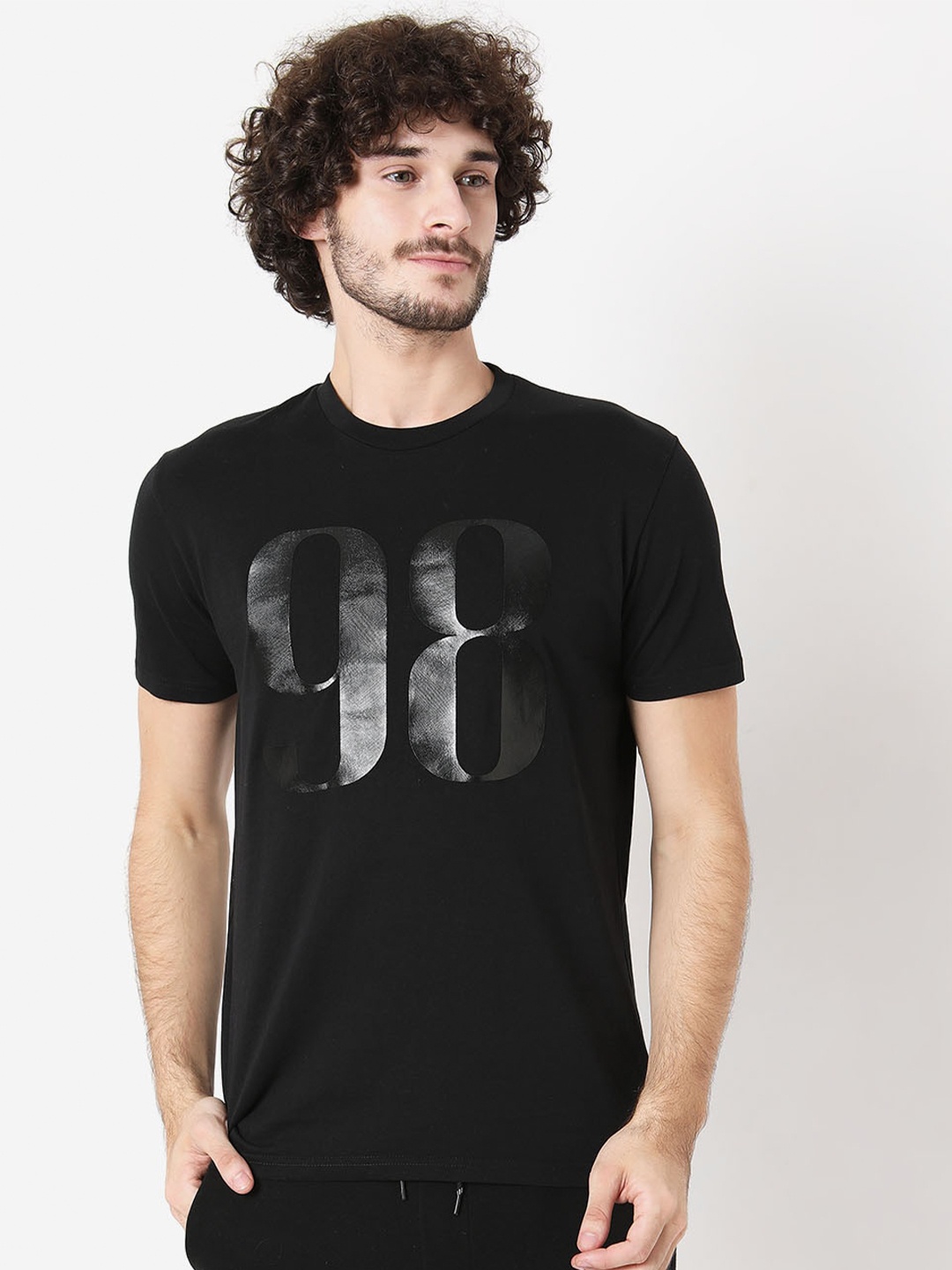 

Mufti Typography Printed Slim Fit Pure Cotton T-Shirt, Black