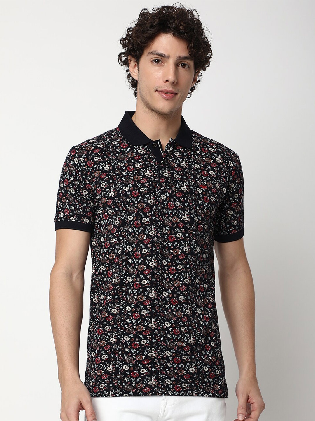 

Mufti Floral Printed Cotton T-shirt, Navy blue