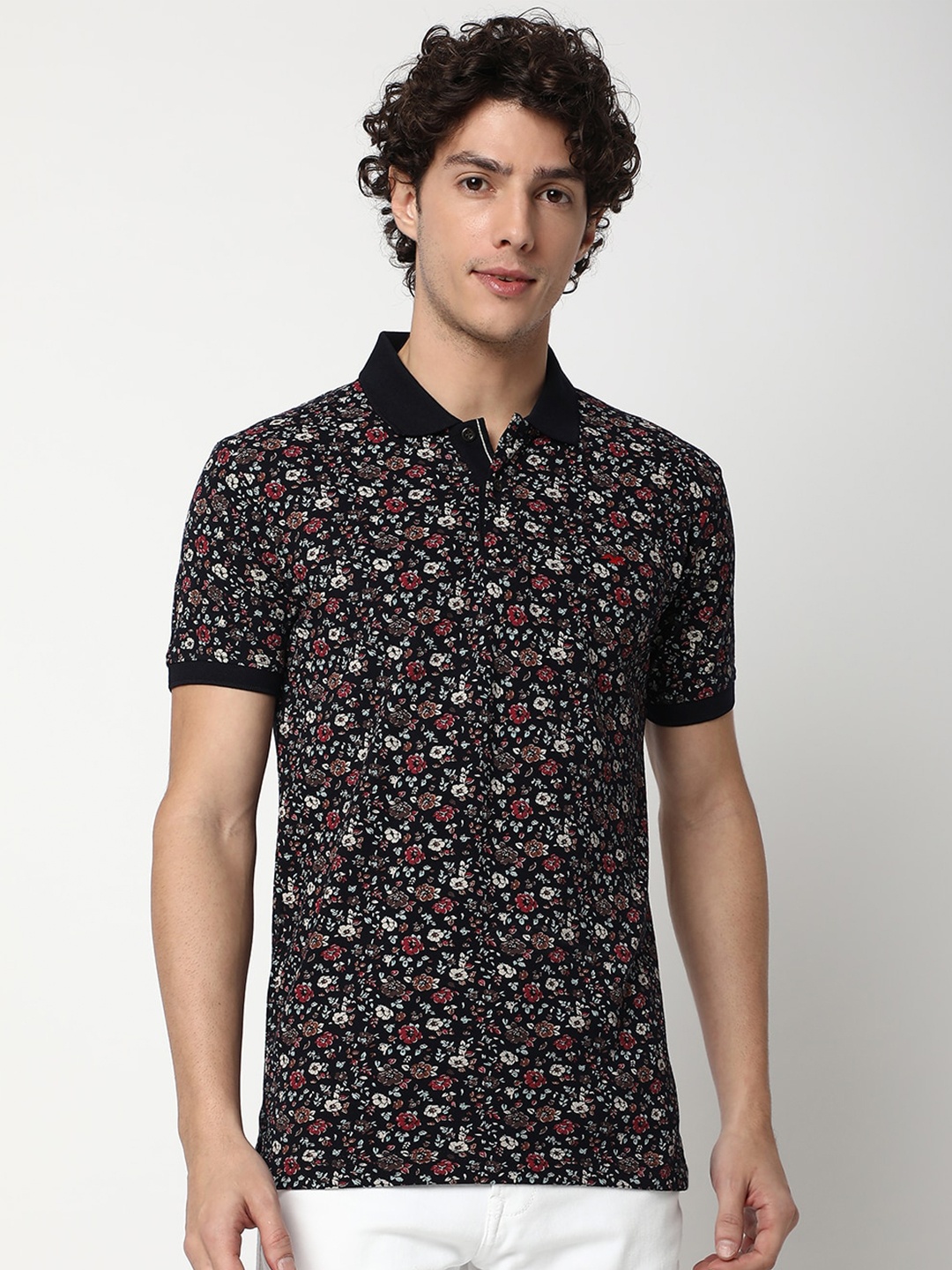 

Mufti Floral Printed Cotton T-shirt, Navy blue