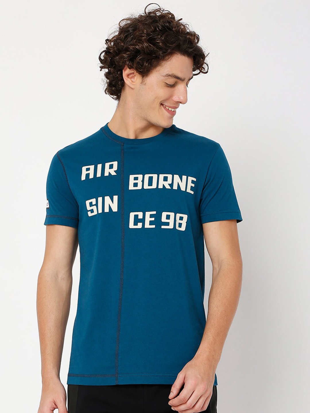 

Mufti Typography Printed Pure Cotton Slim Fit T-shirt, Teal