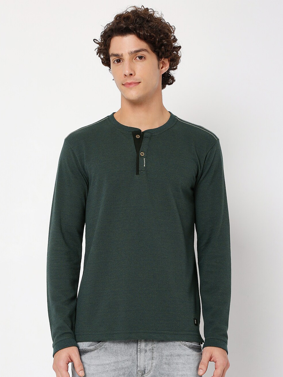 

Mufti Henley Neck Cotton T-shirt, Olive