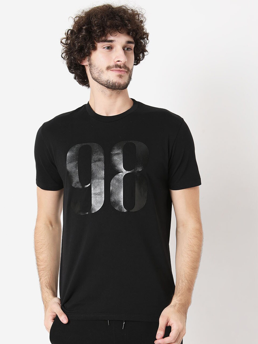 

Mufti Varsity Printed Cotton T-shirt, Black