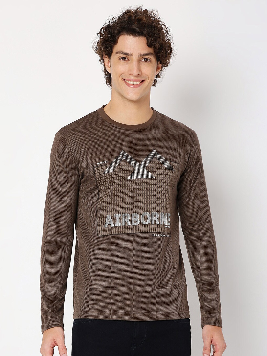 

Mufti Typography Printed Slim Fit T-shirt, Brown