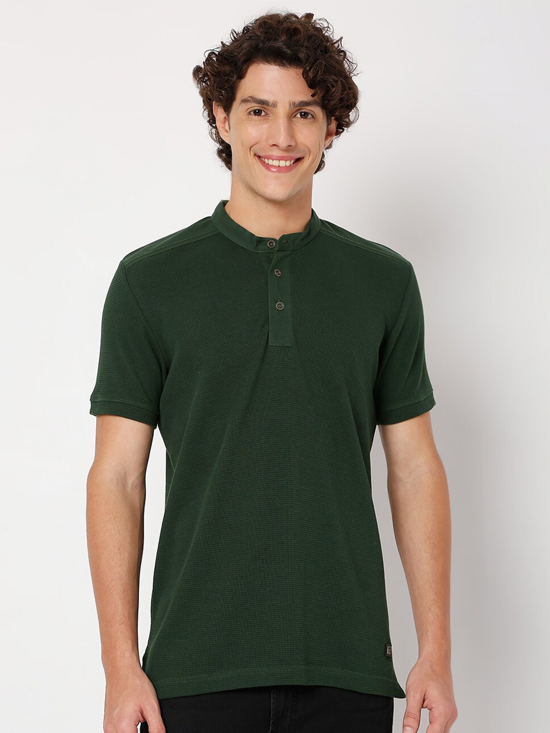 

Mufti Mandarin Collar Cotton T-shirt, Olive