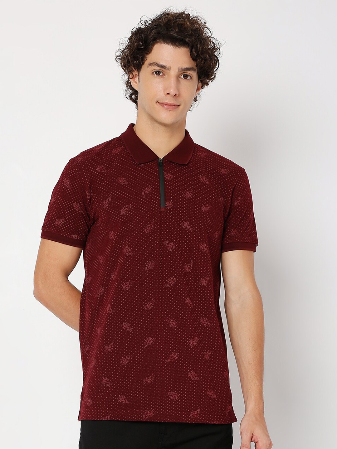 

Mufti Conversational Printed Polo Collar Slim Fit T-shirt, Burgundy